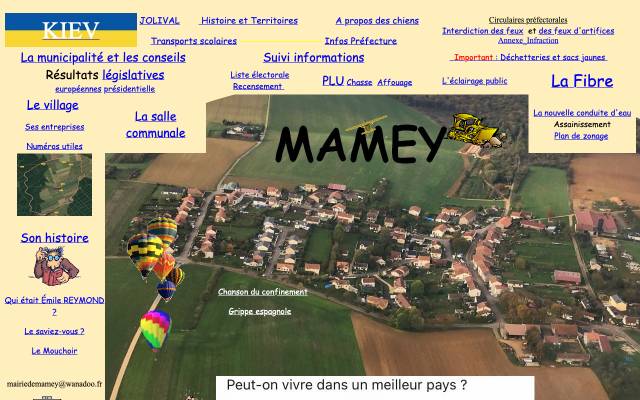 Site actuel de la commune de Mamey : gabarit ancien, navigation à plusieurs niveaux, horaires difficiles à trouver.