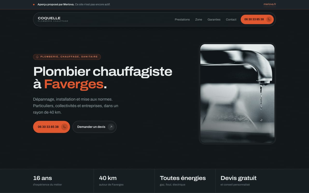Page d’accueil de la maquette d’un plombier chauffagiste en Haute-Savoie