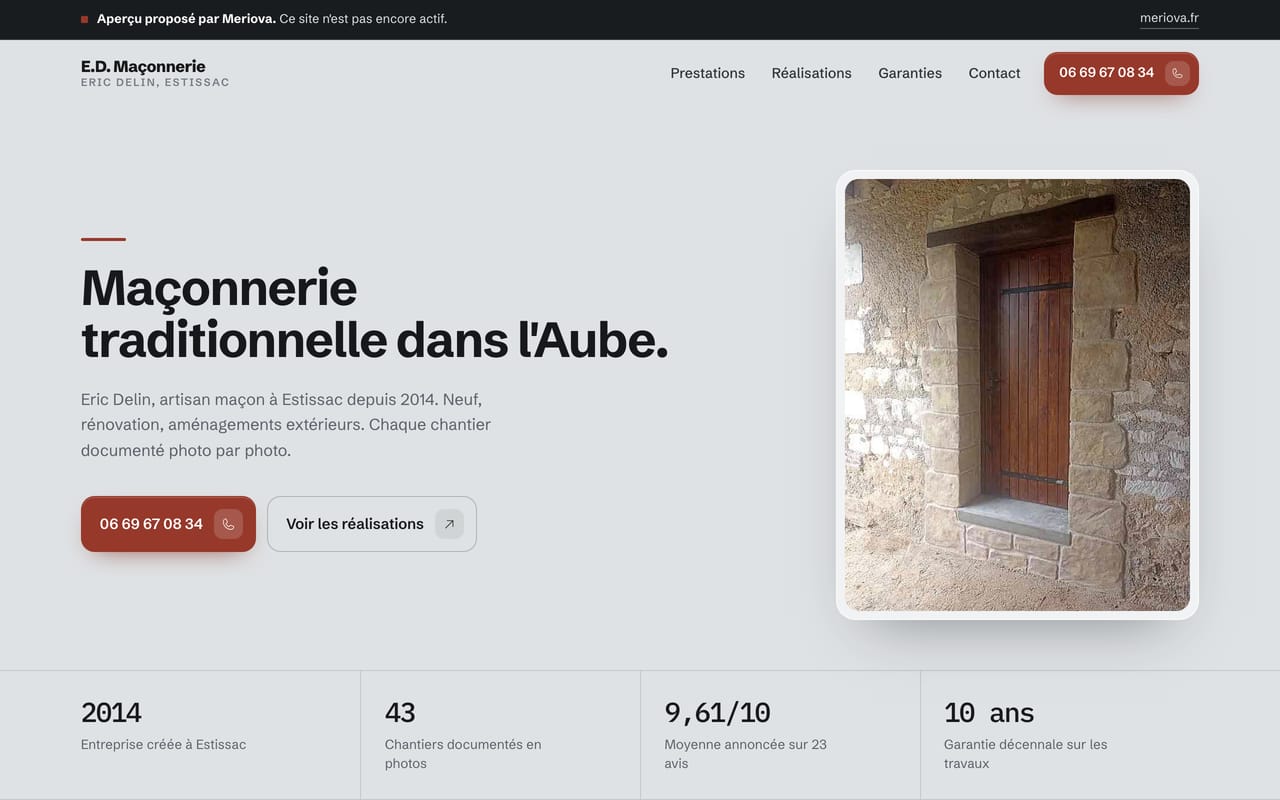 Page d’accueil de la maquette d’un maçon dans l’Aube